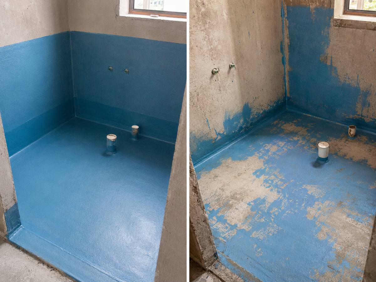 Perbandingan waterproofing terpasang benar vs rusak